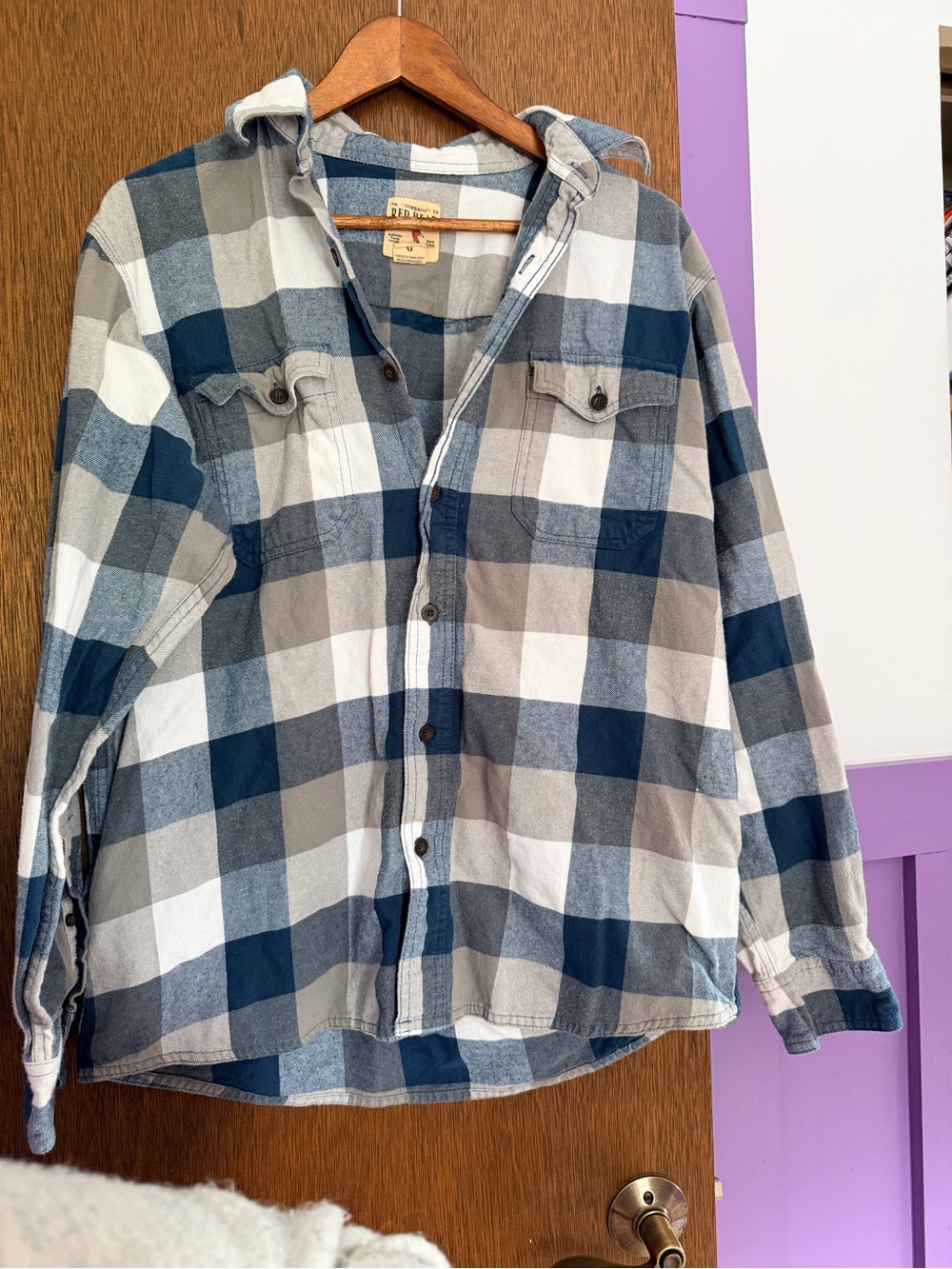 RedHead Blue Gray White Plaid Button-Down Shirt